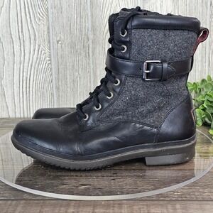 UGG Kesey Black Leather Wool Winter Combat Boots Women's 8 Lace Up Buckle